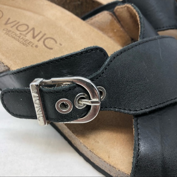 Vionic Black Leather Mallorca Slide Wedge Sandals - Picture 4 of 7